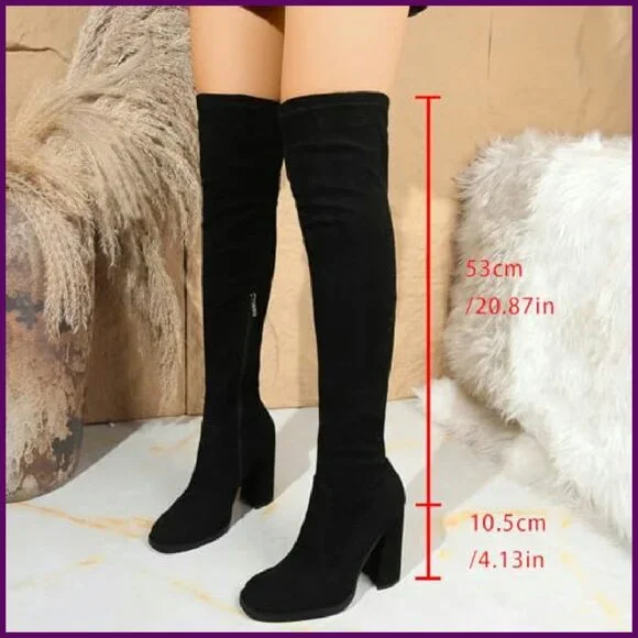 Women's Knee High Boots Chunky Heel Side Zipper Stylish Comfy